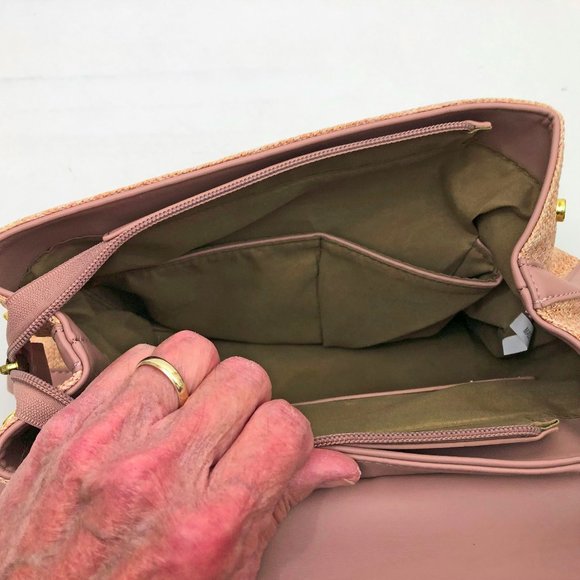 Jen & Co. Avani Backpack Vegan Leather Woven Fabric 11.5x12x4.5 inches Ash Pink - Picture 8 of 9